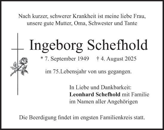Traueranzeige von Ingeborg Schefhold von merkurtz