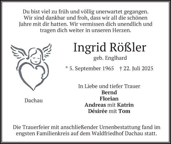Traueranzeige von Ingrid Rößler von merkurtz