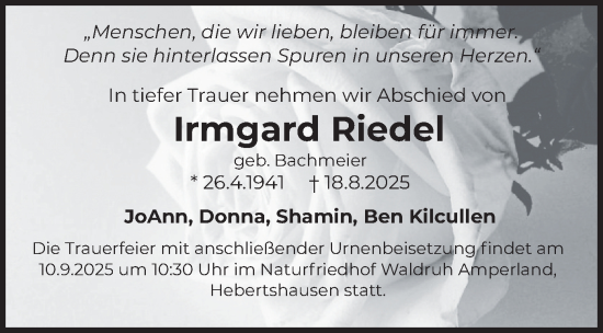 Traueranzeige von Irmgard Riedel von merkurtz