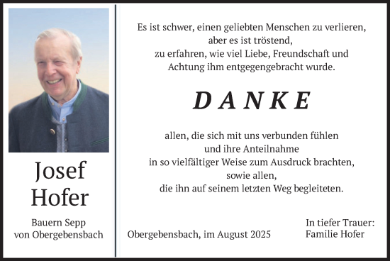Traueranzeige von Josef Hofer von merkurtz