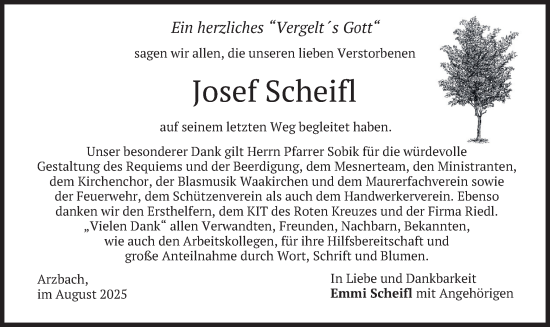 Traueranzeige von Josef Scheifl von merkurtz