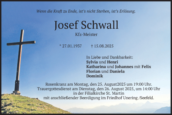 Traueranzeige von Josef Schwall von merkurtz