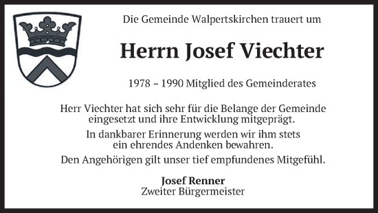 Traueranzeige von Josef Viechter von merkurtz