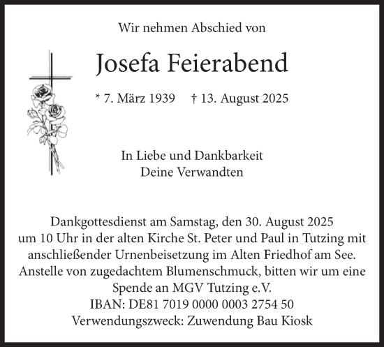 Traueranzeige von Josefa Feierabend von merkurtz