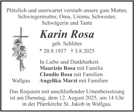 Traueranzeige von Karin Rosa von merkurtz