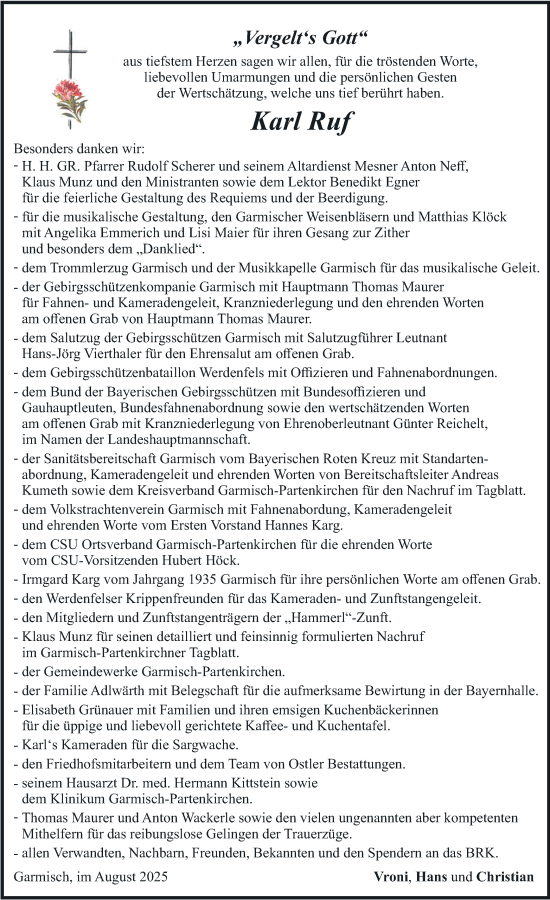 Traueranzeige von Karl Ruf von merkurtz