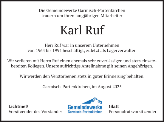 Traueranzeige von Karl Ruf von merkurtz
