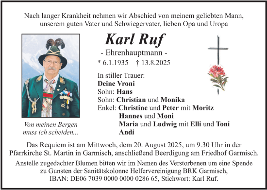 Traueranzeige von Karl Ruf von merkurtz
