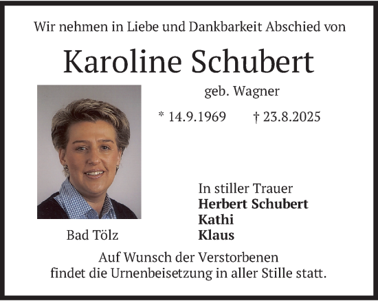Traueranzeige von Karoline Schubert von merkurtz