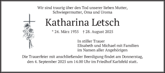 Traueranzeige von Katharina Letsch von merkurtz
