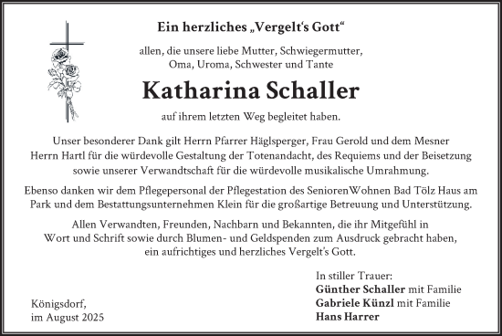 Traueranzeige von Katharina Schaller von merkurtz