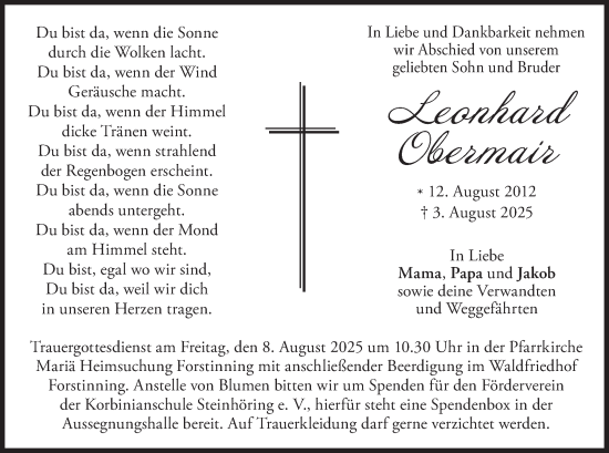 Traueranzeige von Leonhard Obermair von merkurtz