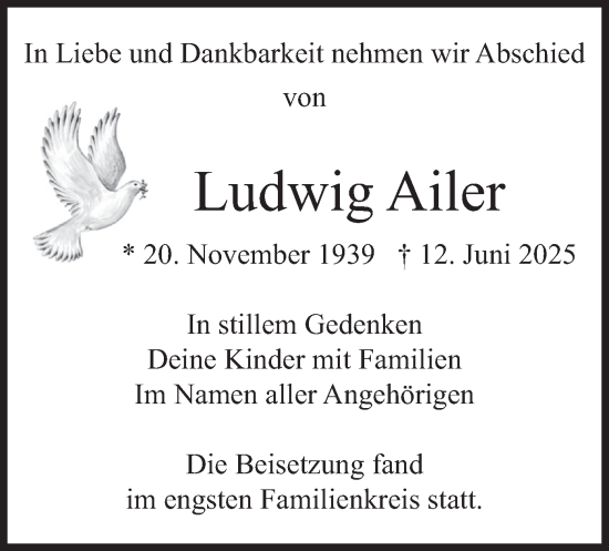 Traueranzeige von Ludwig Ailer von merkurtz