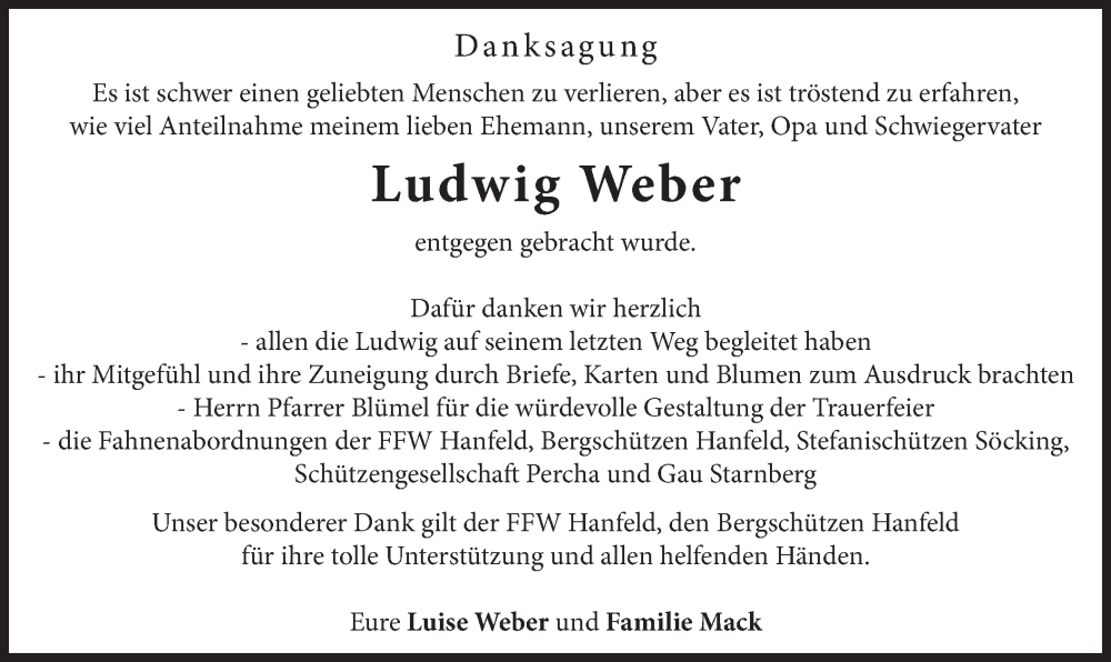  Traueranzeige für Ludwig Weber vom 23.08.2025 aus merkurtz