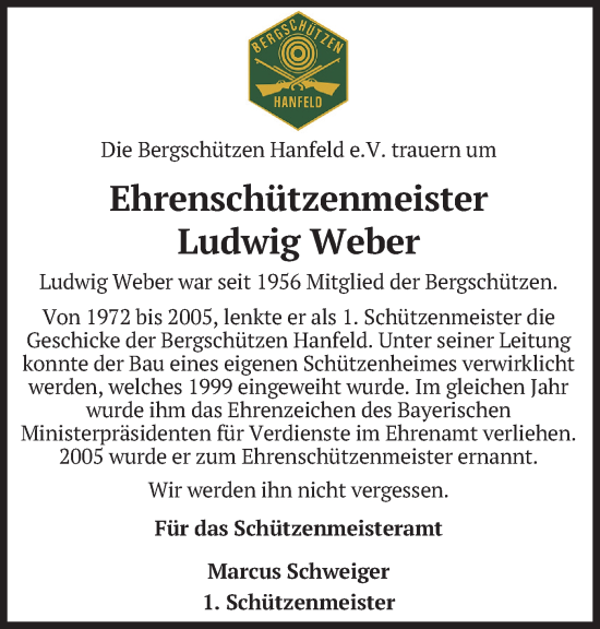 Traueranzeige von Ludwig Weber von merkurtz