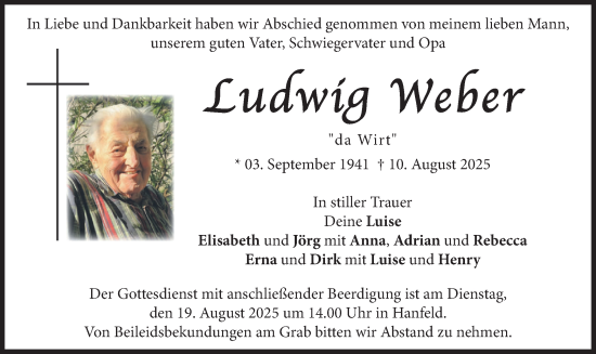 Traueranzeige von Ludwig Weber von merkurtz