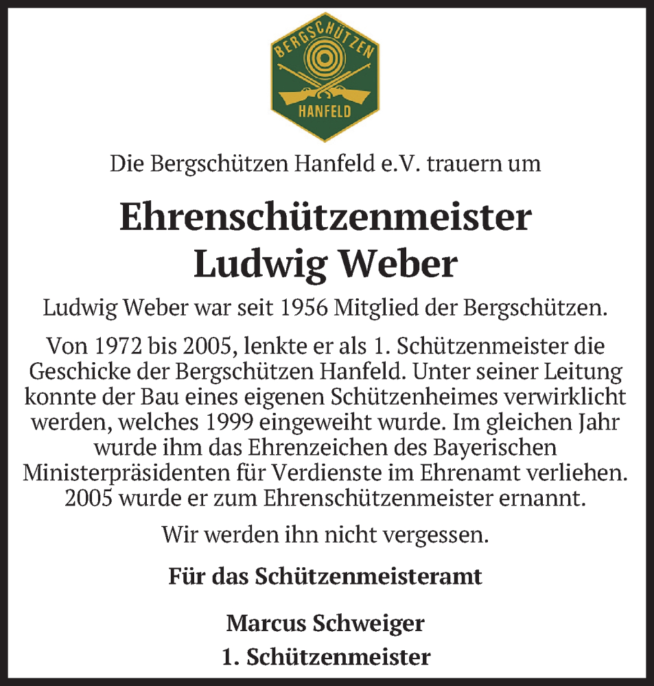  Traueranzeige für Ludwig Weber vom 19.08.2025 aus merkurtz
