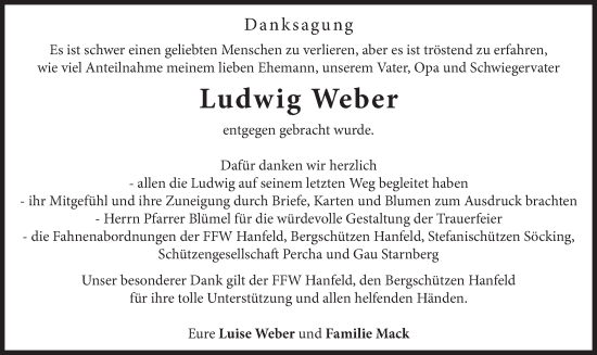 Traueranzeige von Ludwig Weber von merkurtz