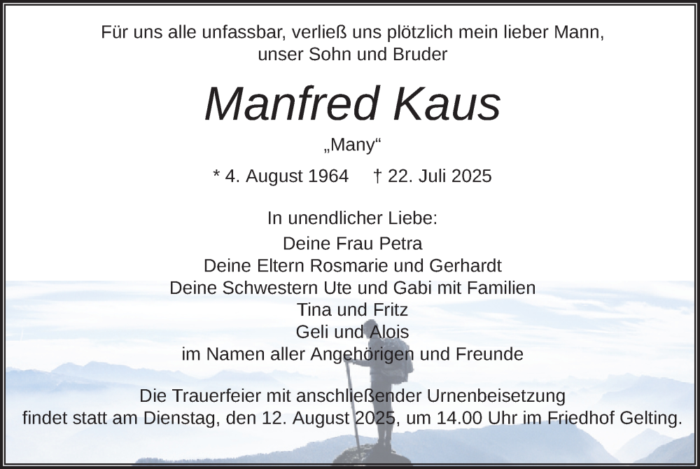  Traueranzeige für Manfred Kaus vom 02.08.2025 aus merkurtz