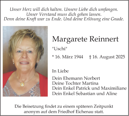 Traueranzeige von Margarete Reinnert von merkurtz