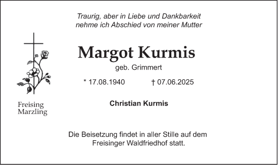 Traueranzeige von Margot Kurmis von merkurtz