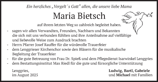 Traueranzeige von Maria Bietsch von merkurtz