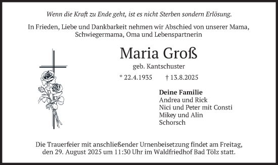 Traueranzeige von Maria Groß von merkurtz