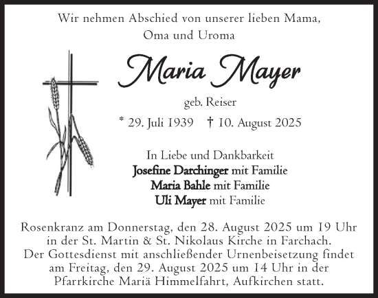 Traueranzeige von Maria Mayer von merkurtz