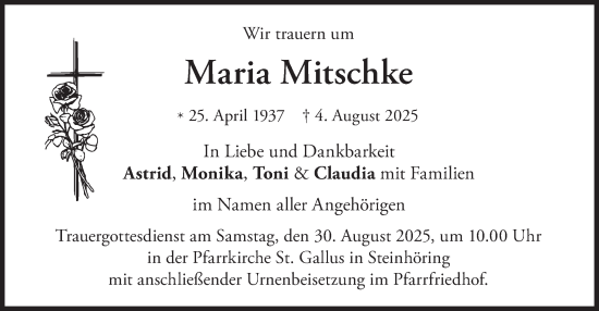 Traueranzeige von Maria Mitschke von merkurtz