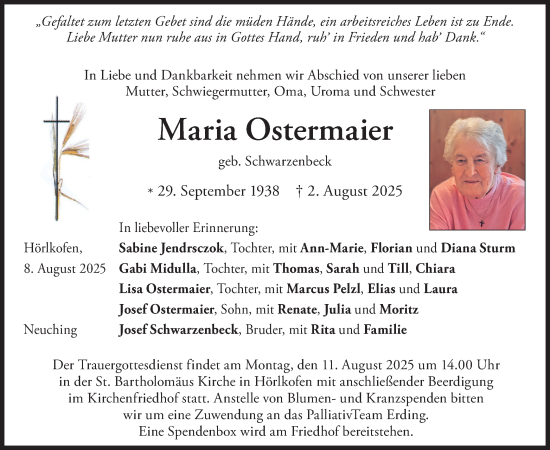 Traueranzeige von Maria Ostermaier von merkurtz
