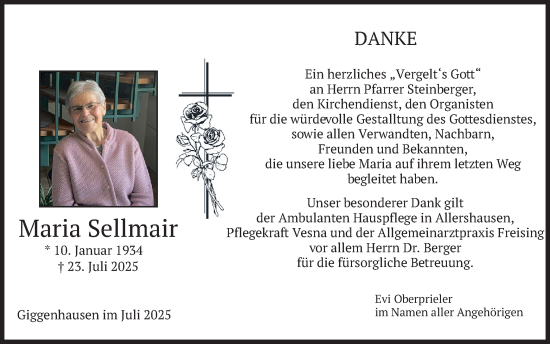 Traueranzeige von Maria Sellmair von merkurtz