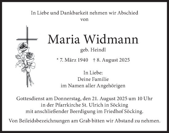 Traueranzeige von Maria Widmann von merkurtz