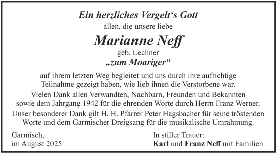 Traueranzeige von Marianne Neff von merkurtz
