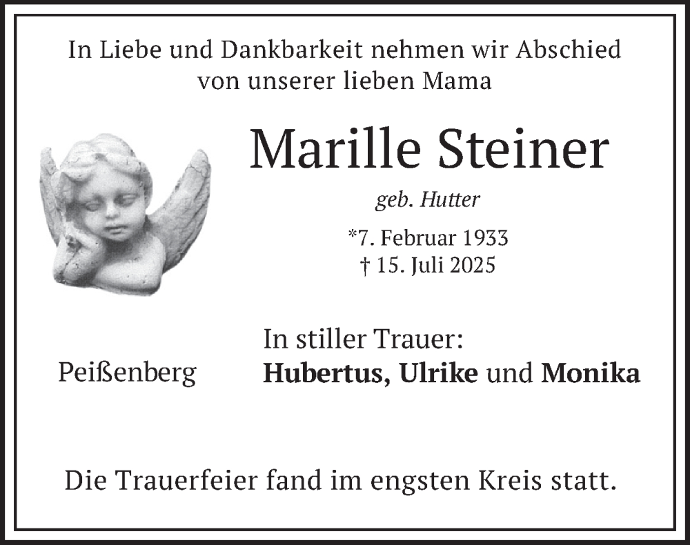  Traueranzeige für Marille Steiner vom 02.08.2025 aus merkurtz