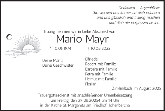 Traueranzeige von Mario Mayr von merkurtz