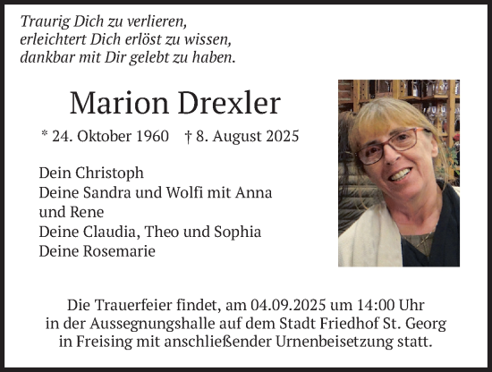Traueranzeige von Marion Drexler von merkurtz