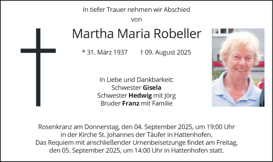 Traueranzeige von Martha Maria Robeller von merkurtz