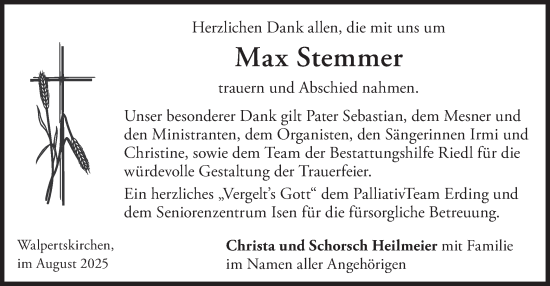 Traueranzeige von Max Stemmer von merkurtz