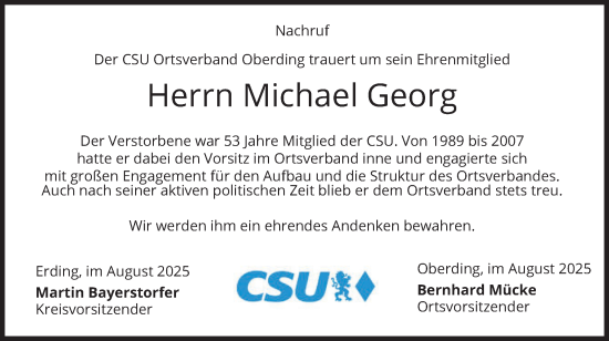 Traueranzeige von Michael Georg von merkurtz