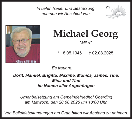 Traueranzeige von Michael Georg von merkurtz
