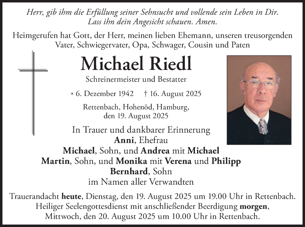  Traueranzeige für Michael Riedl vom 19.08.2025 aus merkurtz