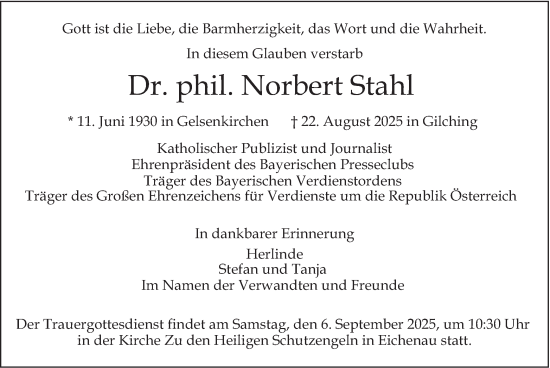 Traueranzeige von Norbert Stahl von merkurtz