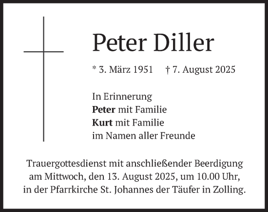 Traueranzeige von Peter Diller von merkurtz