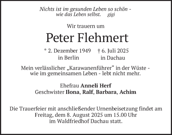 Traueranzeige von Peter Flehmert von merkurtz
