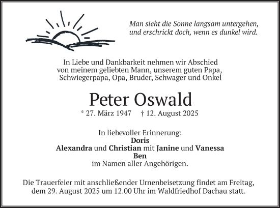Traueranzeige von Peter Oswald von merkurtz