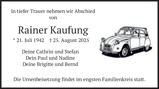Traueranzeige von Rainer Kaufung von merkurtz