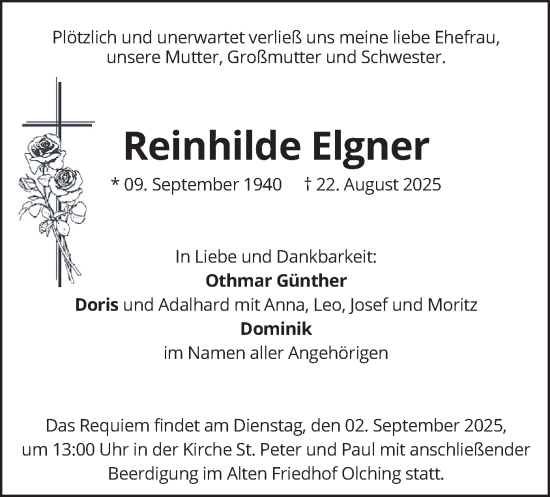 Traueranzeige von Reinhilde Elgner von merkurtz