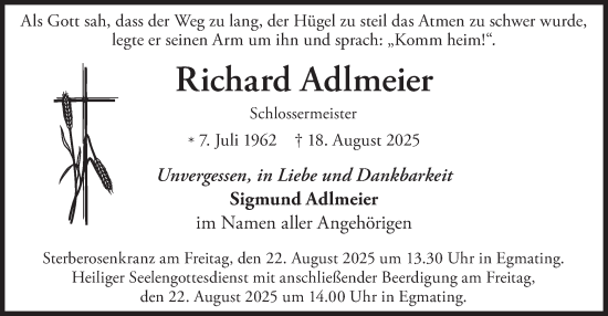Traueranzeige von Richard Adlmeier von merkurtz