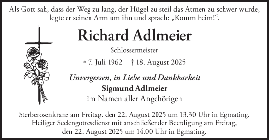 Traueranzeige von Richard Adlmeier von merkurtz