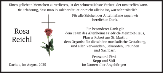 Traueranzeige von Rosa Reichl von merkurtz